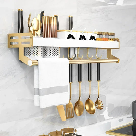 Kitchen Organizer Shelf Wall-mounted Spice Storage Rack Kitchen Knife Holder Wall Seasoning Chopstick Spoon Shovel Storage Sheif