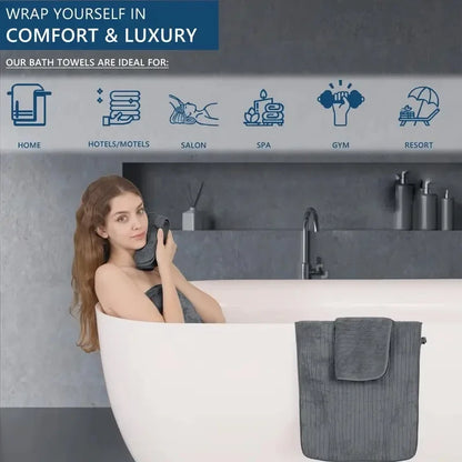 8 Pcs Bath Towel Set - Included 4 Washcloths, 2 Face Towels & 2 Bath Towels - Absorbent & Quick Dry, Ideal for Bathroom, Gym