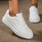 Women Casual Shoes Lace Up White Shoes Board Flat Female White PU Leather Walking Sneakers Thick Sole Outdoor Luxury Fashion