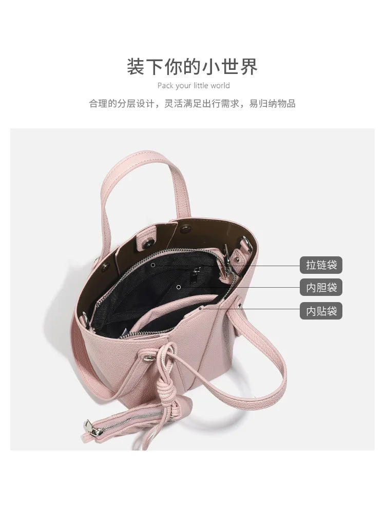 Designer PU Leather Bucket Bag Women Fashion Two-in-One Shoulder Crossbody Top Handle Convertible Purse High Quality