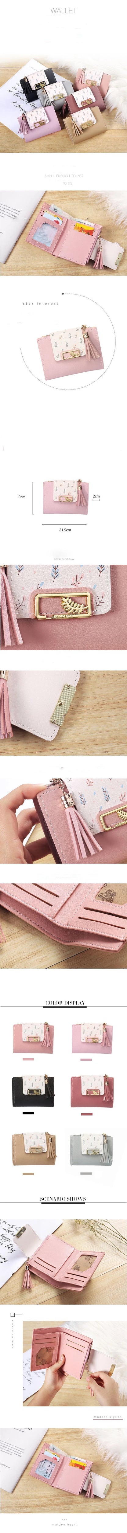 Leaf Purses For Women with Tassel Pendant Card Holder Women's Clutch Bag Short Female Wallet Coin Purse PU Cute Wallet