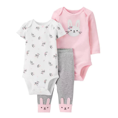 Newborn Baby Girls Clothes Set Pure Cotton Clothes Soft Cute Animal Kids Bodysuits+Pants Outfit Toddler 3Pcs Kids Bebe 6-24M