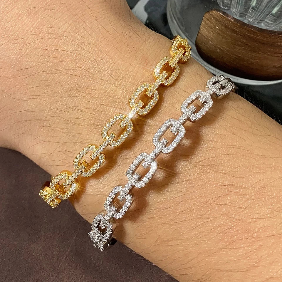 Yupsk Shiny Zircon Hollow Rectangle Link Cuff Bangle Bracelet for Women Luxury Wedding Party Jewelry Women's Gift