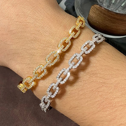 Yupsk Shiny Zircon Hollow Rectangle Link Cuff Bangle Bracelet for Women Luxury Wedding Party Jewelry Women's Gift