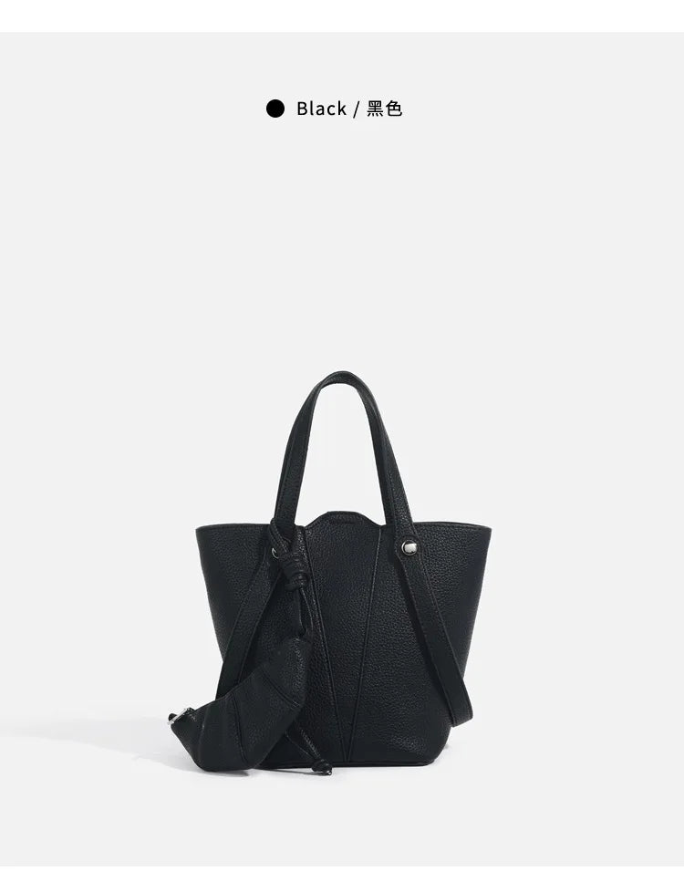 Designer PU Leather Bucket Bag Women Fashion Two-in-One Shoulder Crossbody Top Handle Convertible Purse High Quality