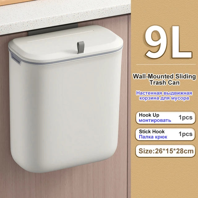 Bathroom Trash Can Wall Mounted Hanging Trash Bin With Lid Waterproof Narrow Seam Rubbish Bin Toilet Waste Garbage Bin 7/9L