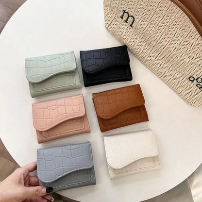 Women Mini Wallet Purse Female Short PU Leather Purse Solid Color Lightweight Fashion Multiple Card Positions for Student