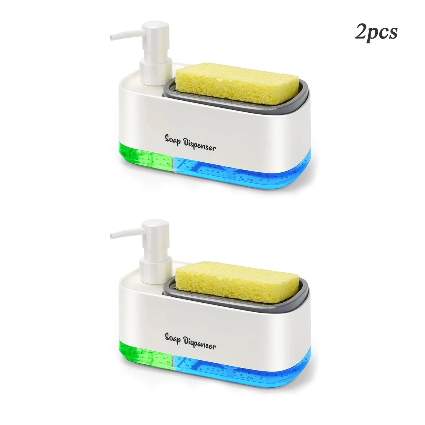 Hand and Dish Soap Dispenser Set Detergent Dispenser Sponge Holder 2-in-1 Countertop Soap Pump Dispenser for Kitchen Sink