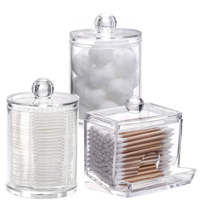Bathroom Organizer Accessories Set Holder Storage with Clear Plastic Lids, Cotton Ball/Swabs Dispenser, Organizer Jar