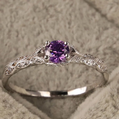 Sterling Silver Light Luxury Style Amethyst Zirconia Women's Ring in Europe and America Simple Fashion Gem Temperament Ring