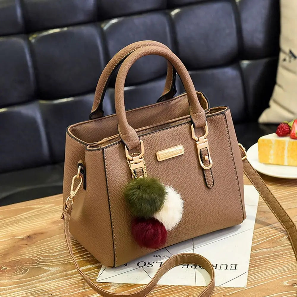 PU Leather Ladies HandBags Women Vintage Purse Plush Tassel Messenger Bags Tote Boston Shoulder Crossbody Bag Large Capacity