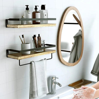 2 Sets Floating Shelves, Bathroom Shelf With Towel Bar, Wall Shelves For Bathroom/Living Room/Kitchen/Bedroom
