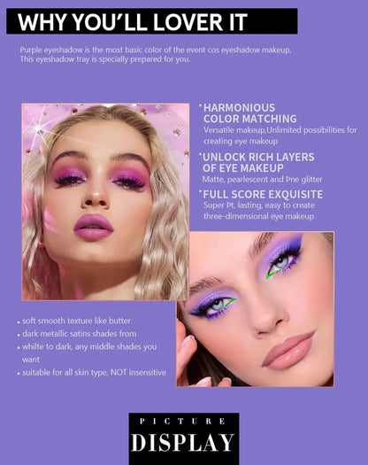 Luxurious Purple Eyeshadow Palette 9 Color Matte and Shimmering violet Eye Makeup for Creating Smoky or Natural Looks Cosmetic