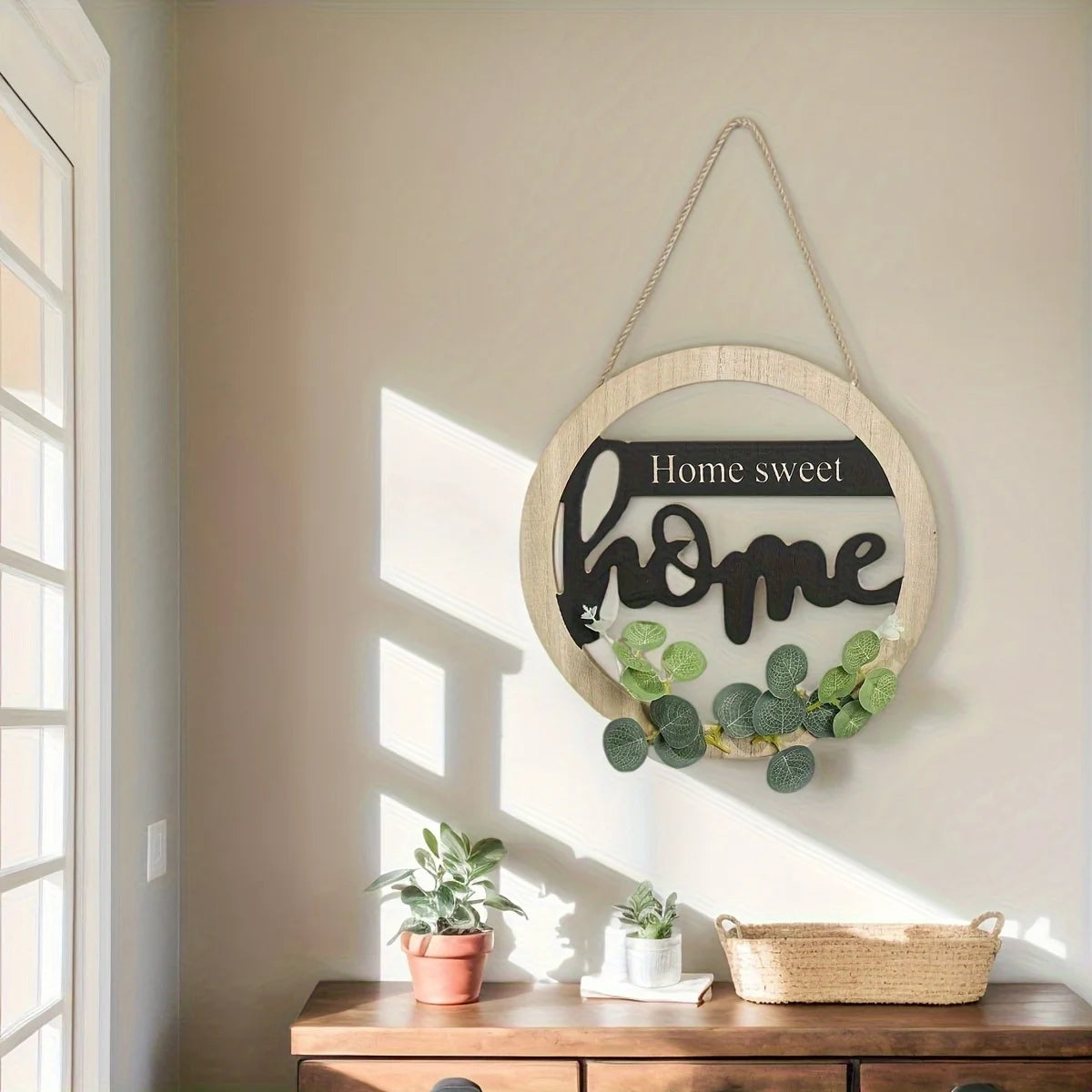 Rustic Farmhouse Wall Decor Signs, "Home is Sweet Home","Welcome to Our Home"-Natural Wood Hanging Decoration with Black Letters