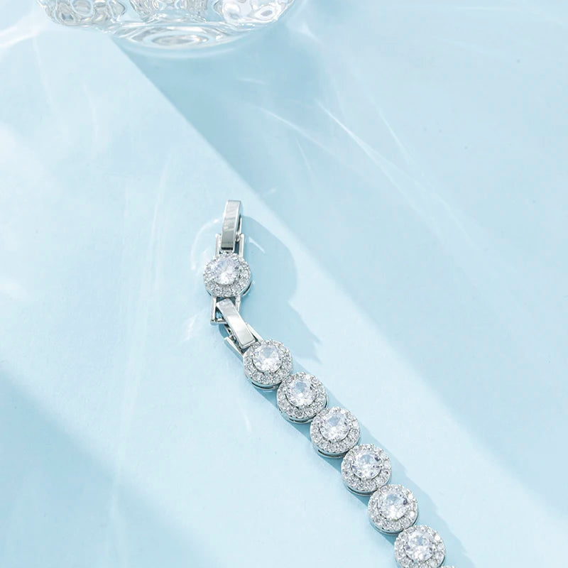 Luxury Zircon Chunky Bracelets For women Round Zirconia Stone Wedding Engagement Women Bracelet Jewelry Gift