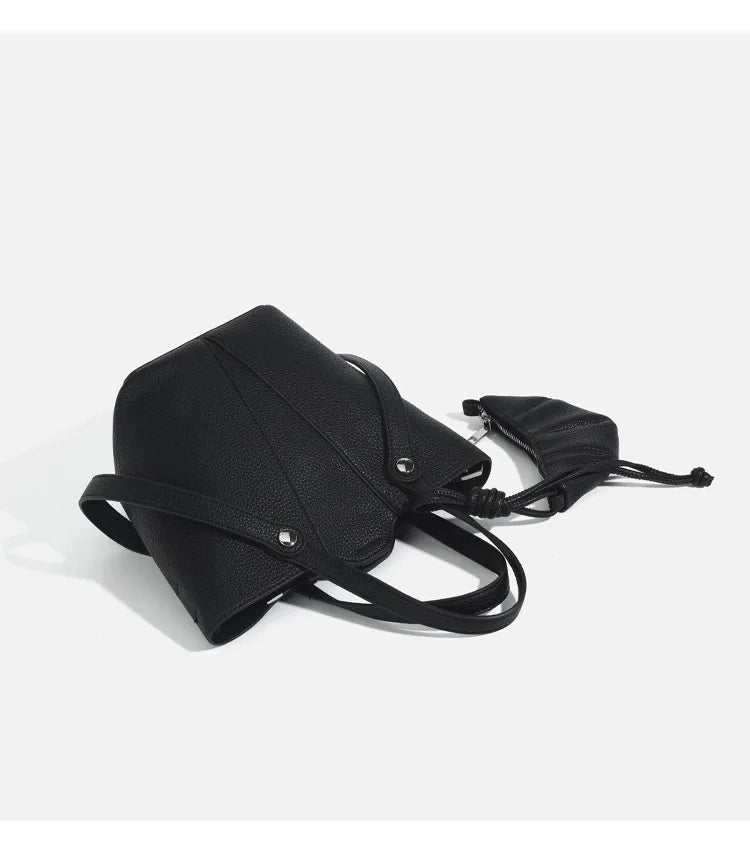 Designer PU Leather Bucket Bag Women Fashion Two-in-One Shoulder Crossbody Top Handle Convertible Purse High Quality