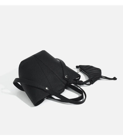 Designer PU Leather Bucket Bag Women Fashion Two-in-One Shoulder Crossbody Top Handle Convertible Purse High Quality
