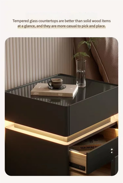 Smart bedside cabinet  new model suspended solid wood leather simple and modern small sized bedroom no installation required fin