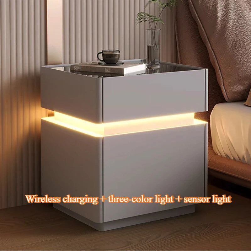 Smart bedside cabinet  new model suspended solid wood leather simple and modern small sized bedroom no installation required fin