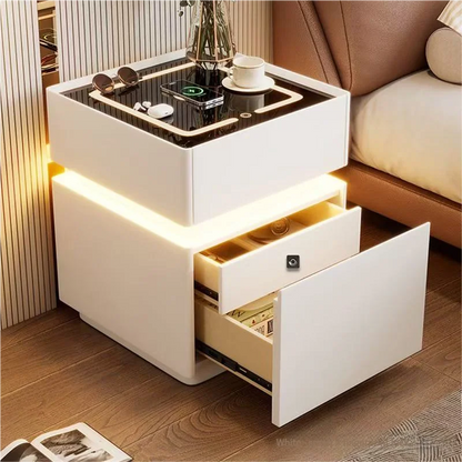 Smart bedside cabinet  new model suspended solid wood leather simple and modern small sized bedroom no installation required fin