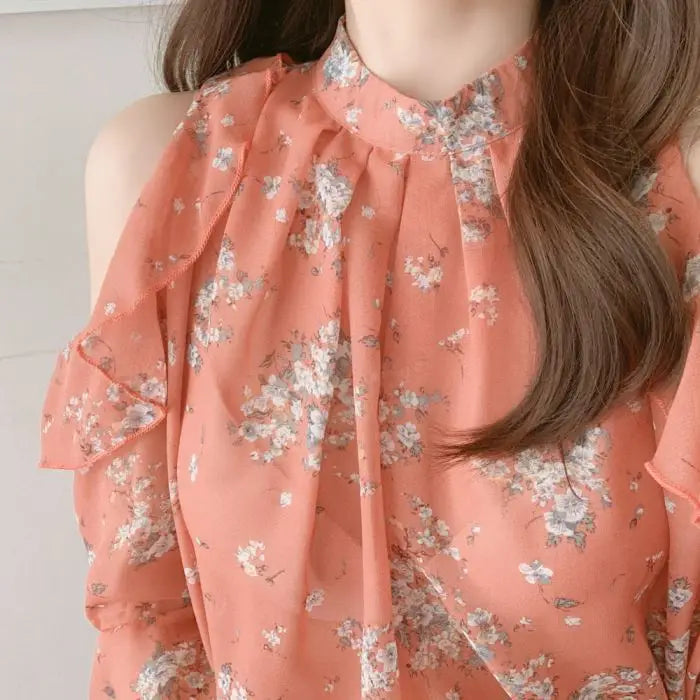 Fashion Woman Off Shoulder Blouse Shirts For Women Stylish Top long Sleeve Female Tops Elegant Chiffon Mujer Woman Clothes