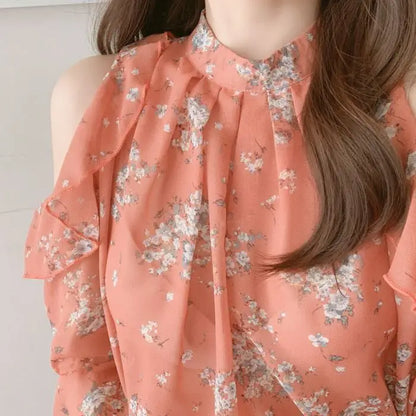 Fashion Woman Off Shoulder Blouse Shirts For Women Stylish Top long Sleeve Female Tops Elegant Chiffon Mujer Woman Clothes