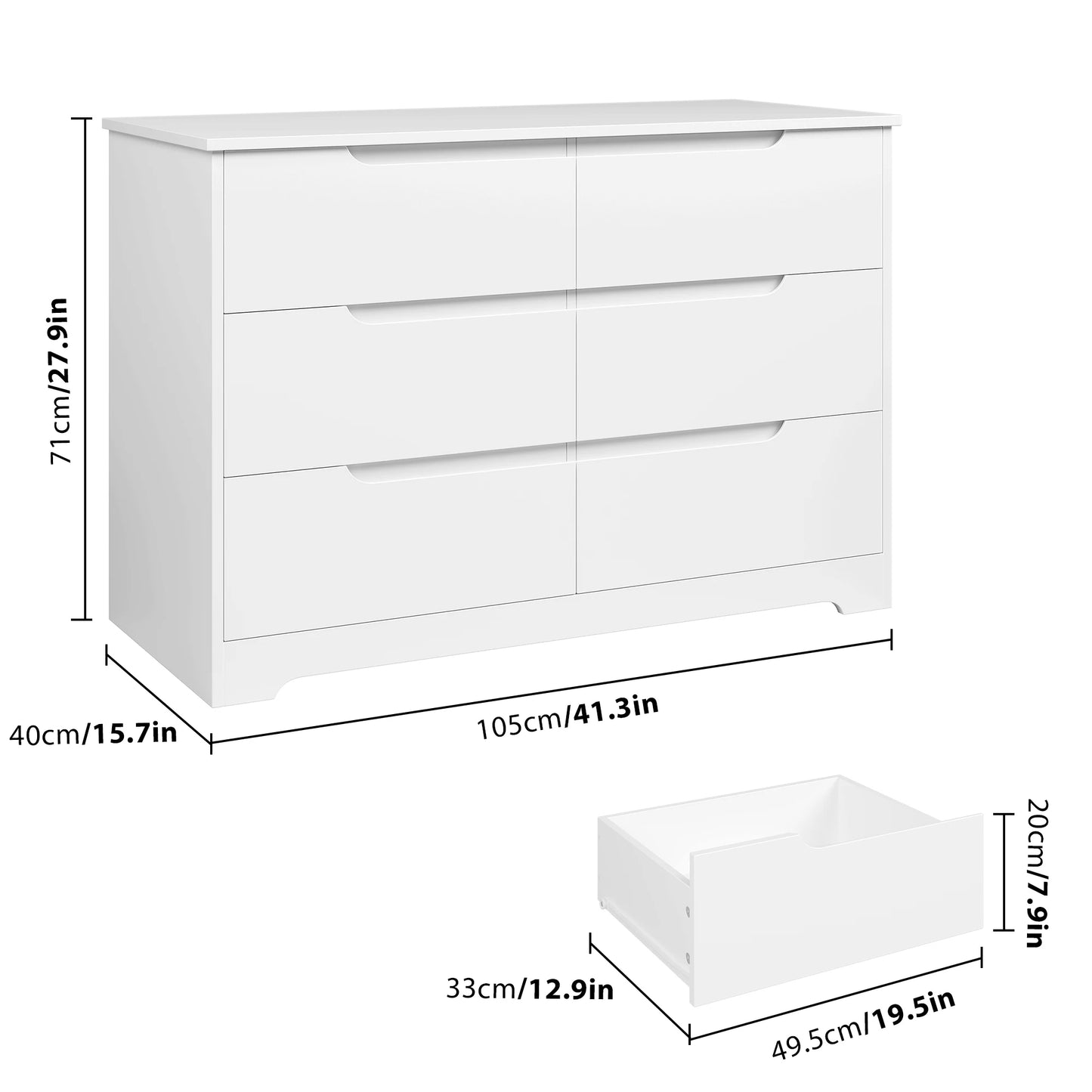 Dresser with 6 drawers, Bedroom Dresser, Dresser White with drawers for dining room, kitchen, living room, wood, modern