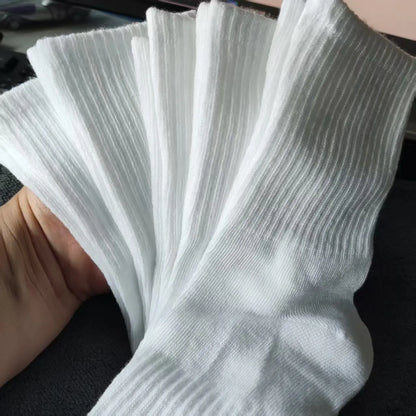 5/10 Pairs of Autumn and Winter Men Mid Length Socks, White Anti Odor, Sweat Absorbing, Breathable Men's Sports Sock