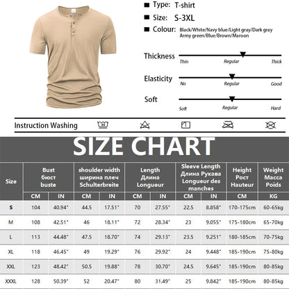 Summer Men Henley Collar T-shirts Button Slim Casual Male Solid Color Short Sleeve Men Sports T-shirt Polo shirt Tops
