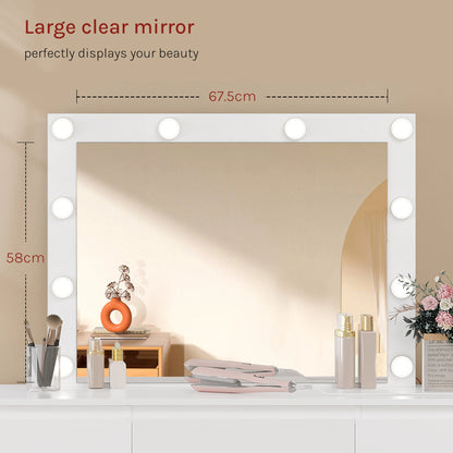 WOLTU Vanity Makeup Desk with LED Lights and Charge Socket Dressing Table with Large Mirror Modern 7 Drawers Bedroom Dresser