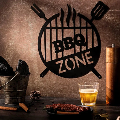 Barbecue Wall Hanging Decor BBQ Zone Retro Signs Grill Outdoor Backyard Kitchen iron Art Decoratio Art,Metal Round Grill Sign