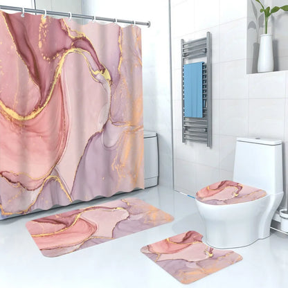 3D Blue Marble Print Shower Curtain 4 Piece Carpet Cover Toilet Cover Bath Mat Pad Set Bathroom Curtain with 12 Hooks Home Decor