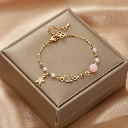 Silver Color Zircon Bracelet For Women Girls Shiny Crystal Bracelets Moon Cherry Butterfly Pendant Bangles Wristband Jewelry