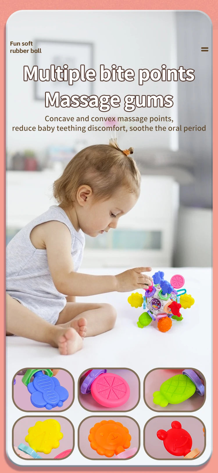 Montessori Baby Teething Toys Sensory Chew Teething Ball Rattle Grasping Activities Babies Toys for 0-18 Months Girls Boys Gifts