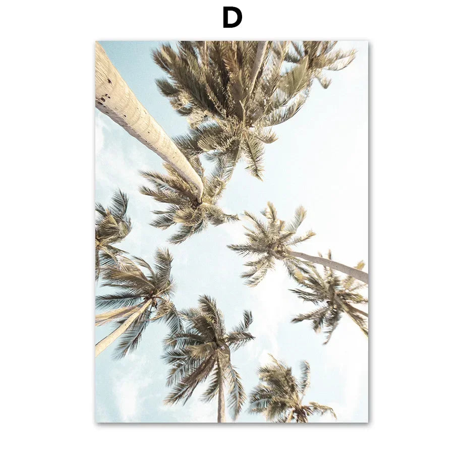 Wall Art Canvas Painting Nordic Palm Tree Sea Beach Flower Bird Seascape Posters and Prints Wall Pictures for Living Room Decor