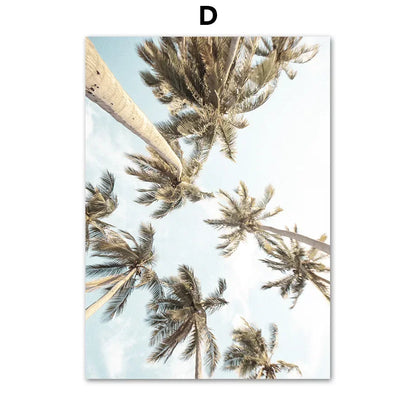 Wall Art Canvas Painting Nordic Palm Tree Sea Beach Flower Bird Seascape Posters and Prints Wall Pictures for Living Room Decor