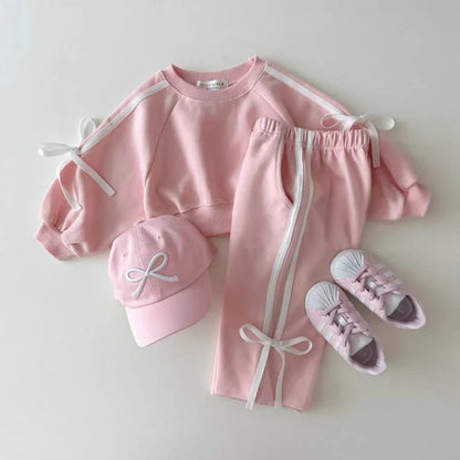MILANCEL 2024 Autumn Children's Clothing 0-5Y Girls Bow Hoodies and Pants Set Kid's Sports Pullover Suit Sweatshirt 2Pcs