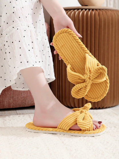 Summer House Slippers for Women Corduroy Cross Bow Indoor Slippers Slip On Bedroom Shoes with Soft Memory Foam Anti-Skid Shoes
