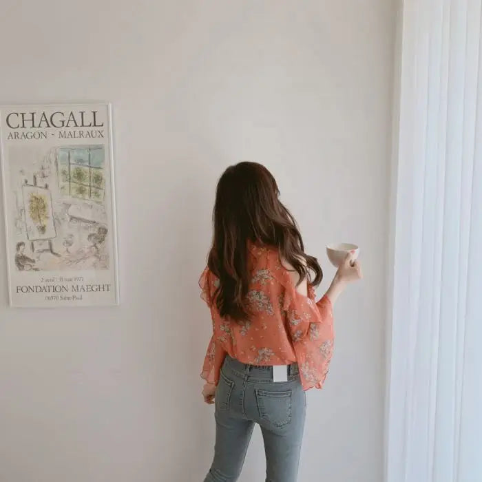 Fashion Woman Off Shoulder Blouse Shirts For Women Stylish Top long Sleeve Female Tops Elegant Chiffon Mujer Woman Clothes