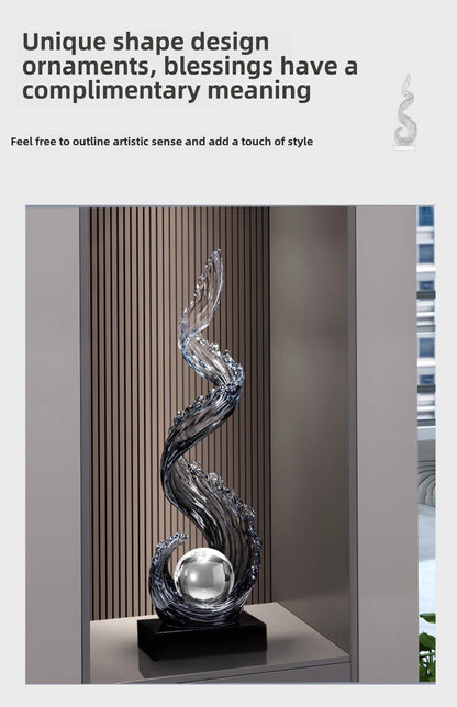 Home Decor Wind and Water Rising Decorations,Blue Resin Sculpture Luxury Living Room Entrance Vertical Art Decoration Customized