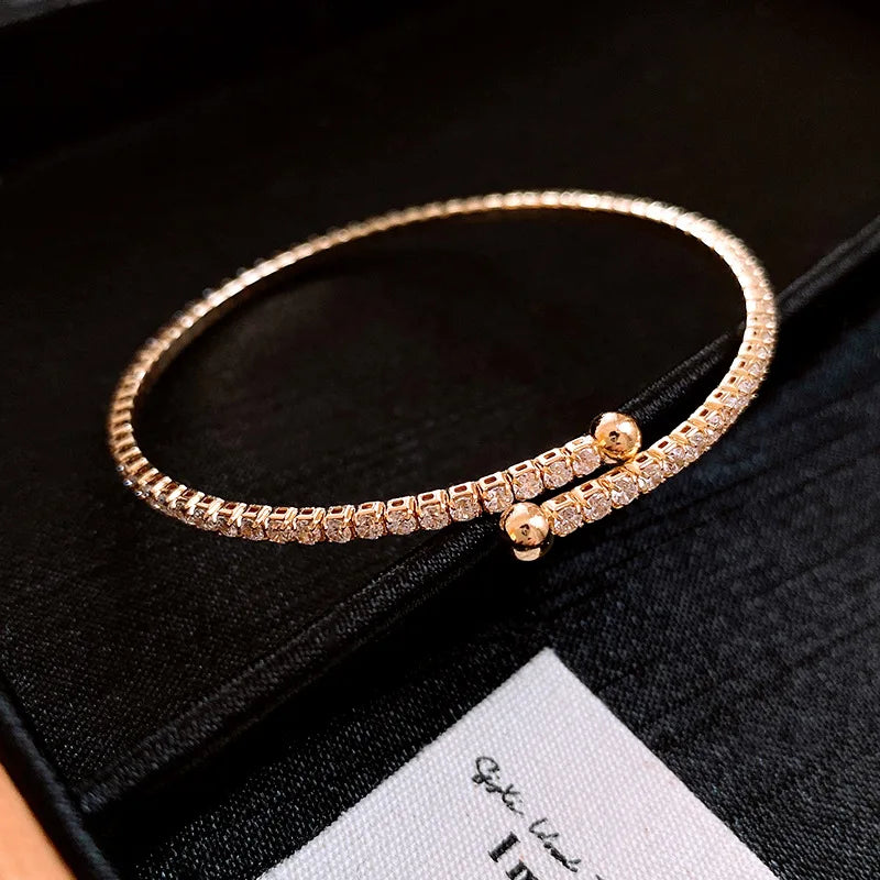Luxury Adjustable Bracelet Women's Fashion Temperament Geometric Square Rhinestone Bracelet Wristband Party Wedding Jewelry