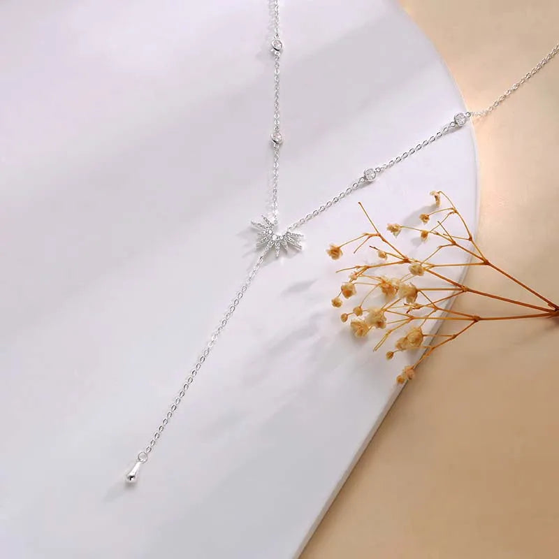 Fashion Gold Color Y-Shaped Pendant Necklaces For Women Girls Luxury Cubic Zirconia Long Tassel Dangle Choker Jewelry Gift