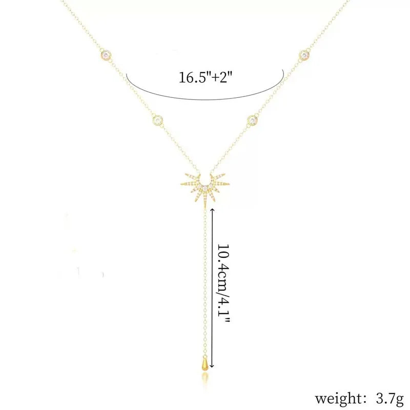 Fashion Gold Color Y-Shaped Pendant Necklaces For Women Girls Luxury Cubic Zirconia Long Tassel Dangle Choker Jewelry Gift