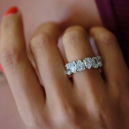 Luxury Pear Cut Single Row White Zircon Rings For Women Silver Color Promise Engagement Wedding Bands Jewelry Mothers Day Gifts
