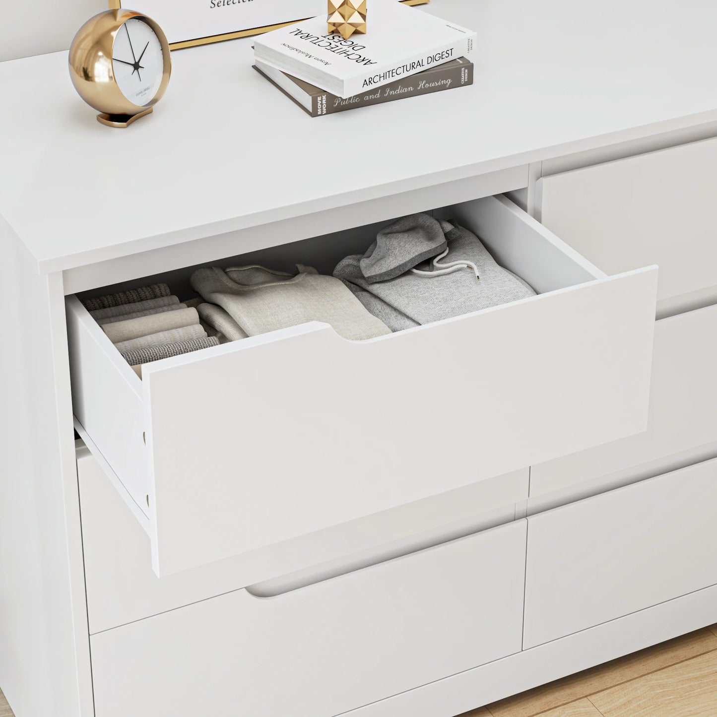 Dresser with 6 drawers, Bedroom Dresser, Dresser White with drawers for dining room, kitchen, living room, wood, modern