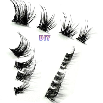 3D DIY Fake Eyelashes 32Rows Slanted Flying Fox Eyelash Natural Makeup Eyelash Set With Eye-Catching Long and Thick Eyelashes