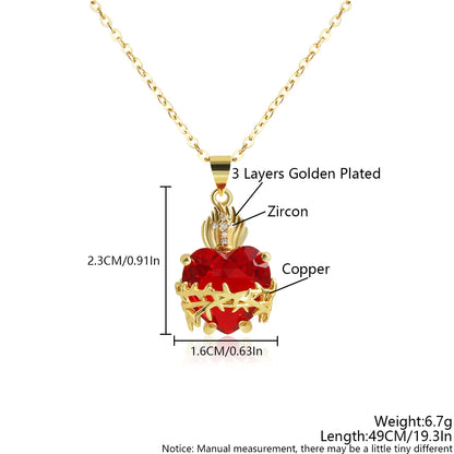 MHS.SUN Gold Plated Sacred Heart of Jesus Cross Necklace Red Zircon Religious Catholic Pendant Necklaces For Women Girls Jewelry
