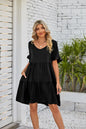 Women Clothes Summer Ruffle V Neck Short Sleeve Solid Cotton Beach Midi Dress Trendy Loose Simple Elegant Party Dresses Vestidos
