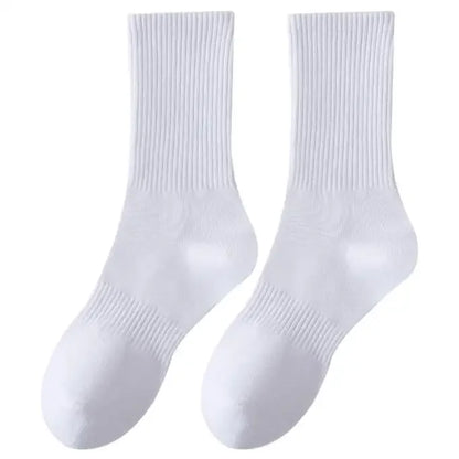 5/10 Pairs of Autumn and Winter Men Mid Length Socks, White Anti Odor, Sweat Absorbing, Breathable Men's Sports Sock