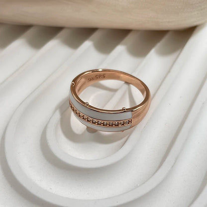 SYOUJYO White Enamel Rings For Women Natural Zircon Full Paved 585 Rose Gold Color Glossy Simple Stylish Daily Wear Jewelry